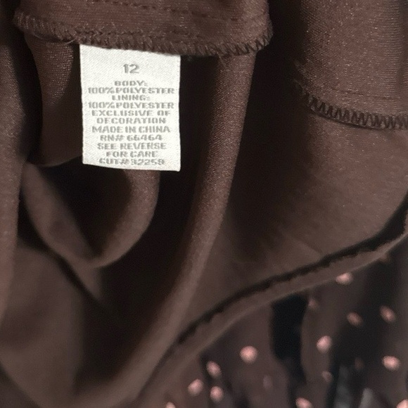 Dressbarn Dress Womens 12 Brown/pink Sleeveless Polka Dot Ruffle Hem ALine - Picture 7 of 8